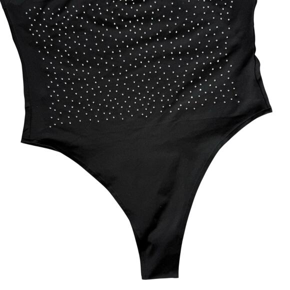 New Black Crystal Sparkle Bodysuit Tank Large Party Club NYE Glam Holiday Bling - Picture 11 of 15